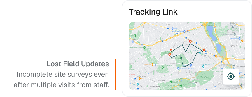 Lost Field Updates — incomplete site surveys even after multiple staff visits